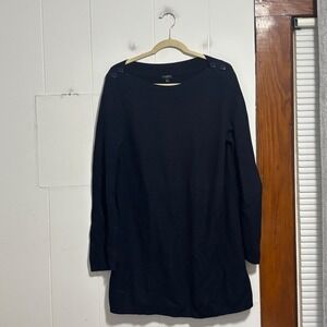Talbots Plus Womens 1X Navy Blue Nautical Anchor Button Boat Neck Tunic Sweater